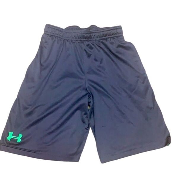 Under Armour YS Athletic Shorts with pockets Dark Grey with Green Accents - Picture 1 of 7